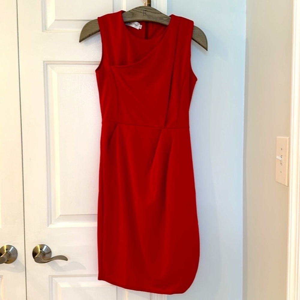 Red Opened Side Designed Midi Sleeveless Dress